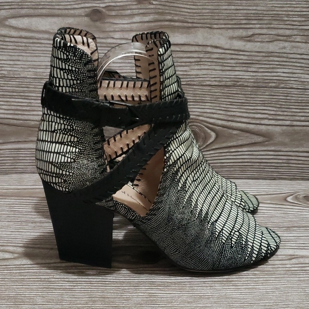 House of Harlow 1960 snake print open toe high heel boots size 10